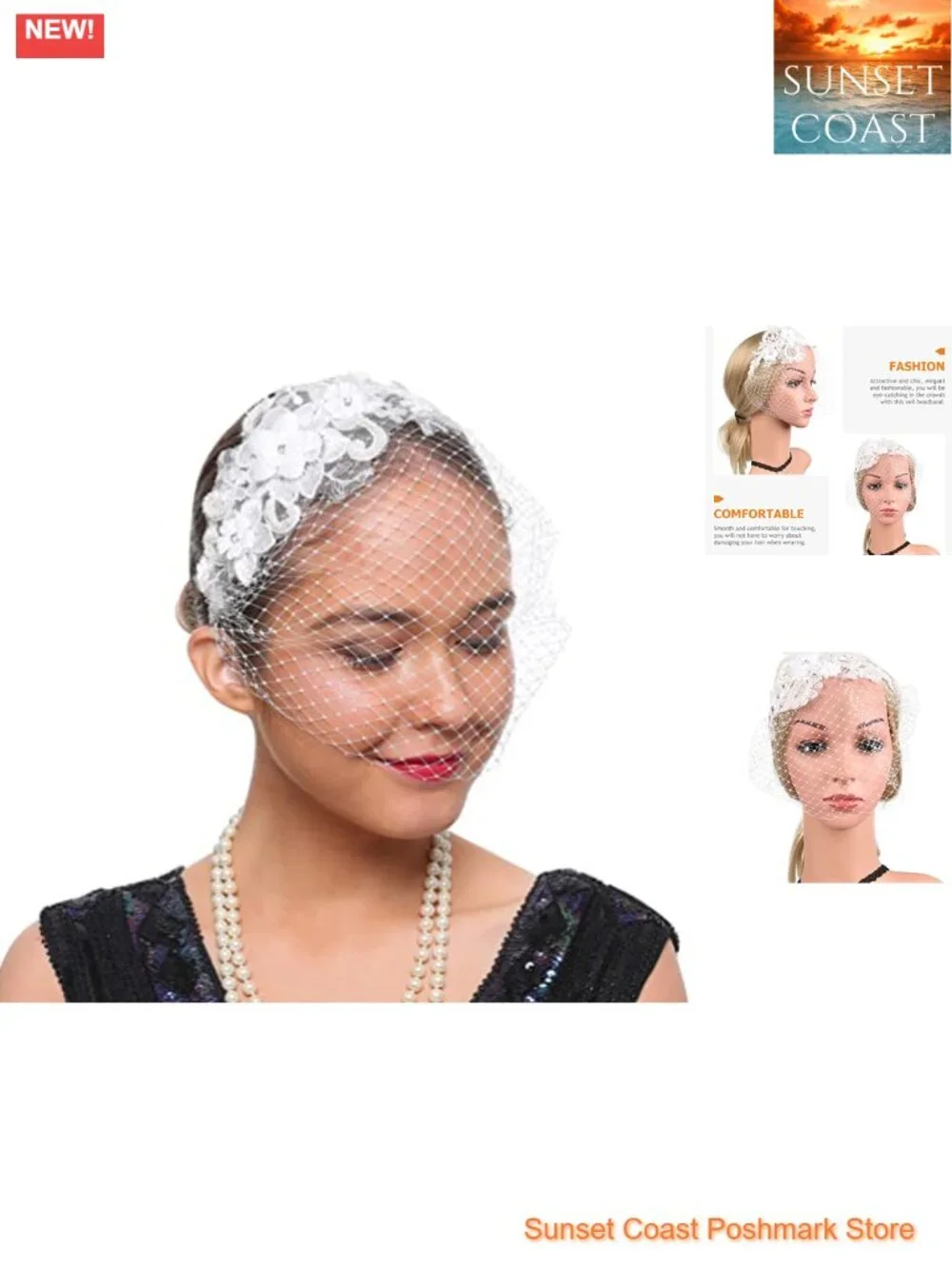 Women's Lace Fascinator Headband Bridal Wedding Veil Mesh Rhinestone Hat